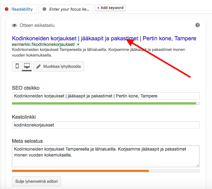 Sivun otsikon ja metakuvauksen määritys Yoast SEO:lla
